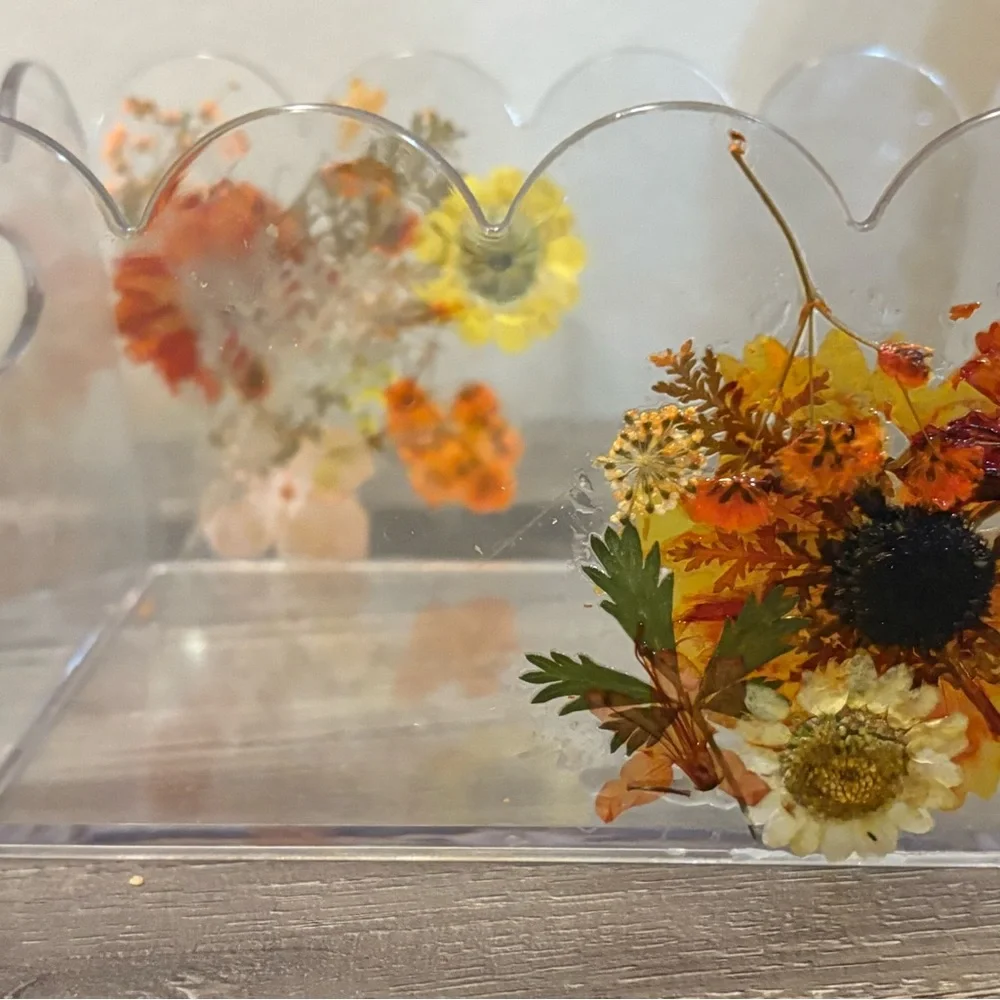 Pressed Floral Acrylic Organizer – Desk, Vanity, or Kitchen Set (Single or Set)